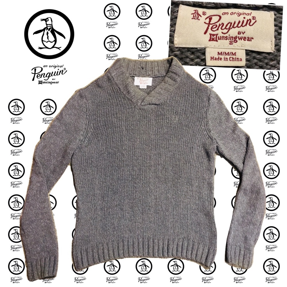PENGUIN MunsingWear Men’s Gray Long Sleeve V Neck